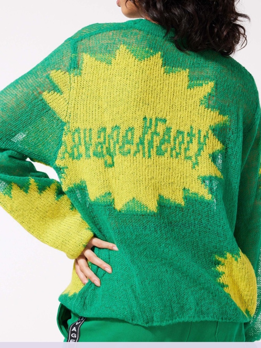 Savage X Fenty Knittin Pretty Loose Knit Sweater Green Yellow Size Medium